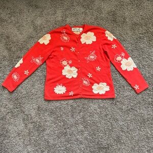 Orvis Red Floral Sweater